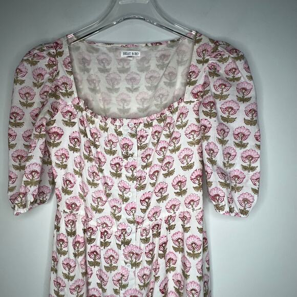 Beau & Ro Pink Floral Block Printed Midi Dress Size XS - Picture 6 of 7